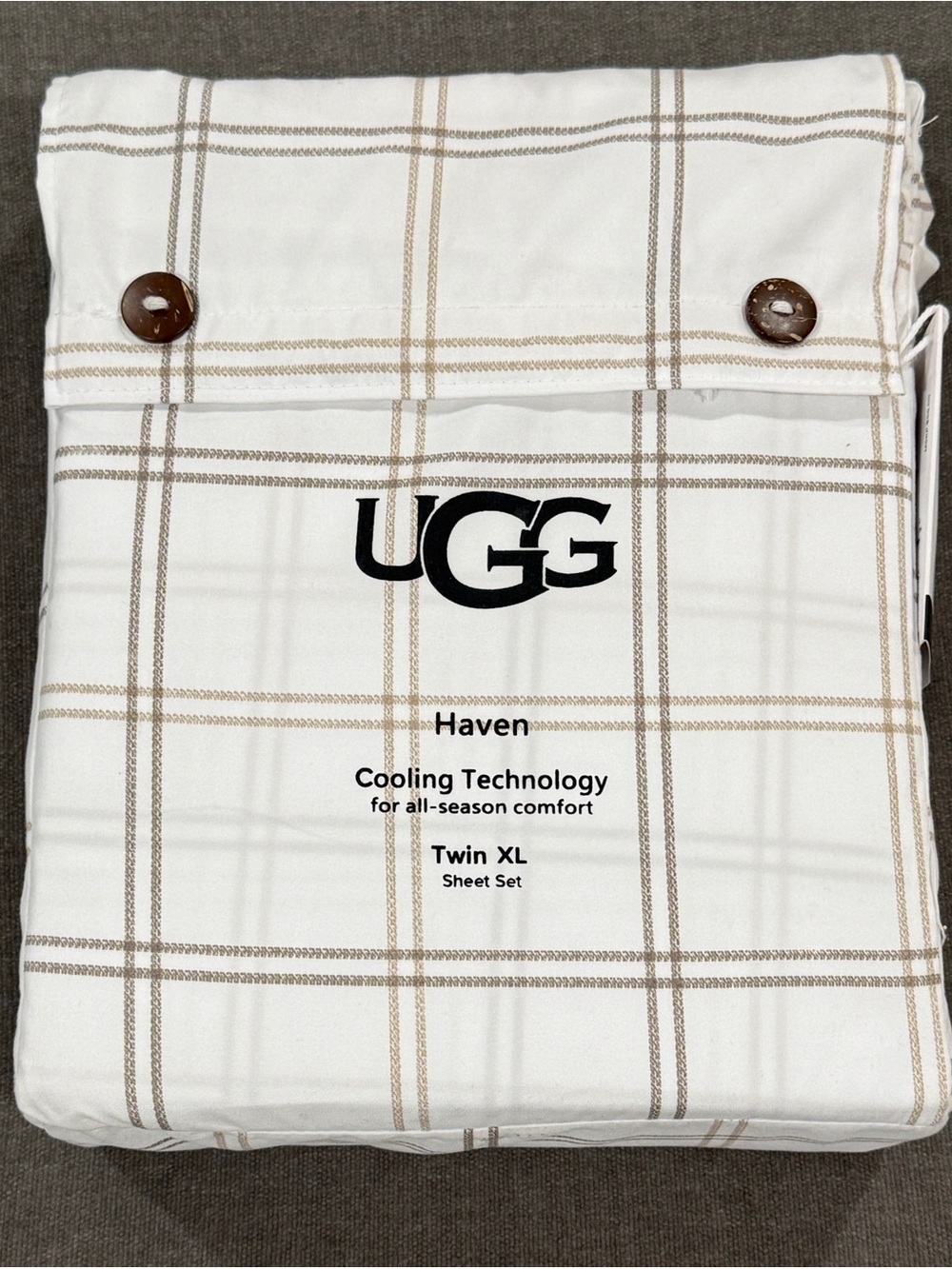 UGG White & Tan Plaid Twin XL Sheet Set